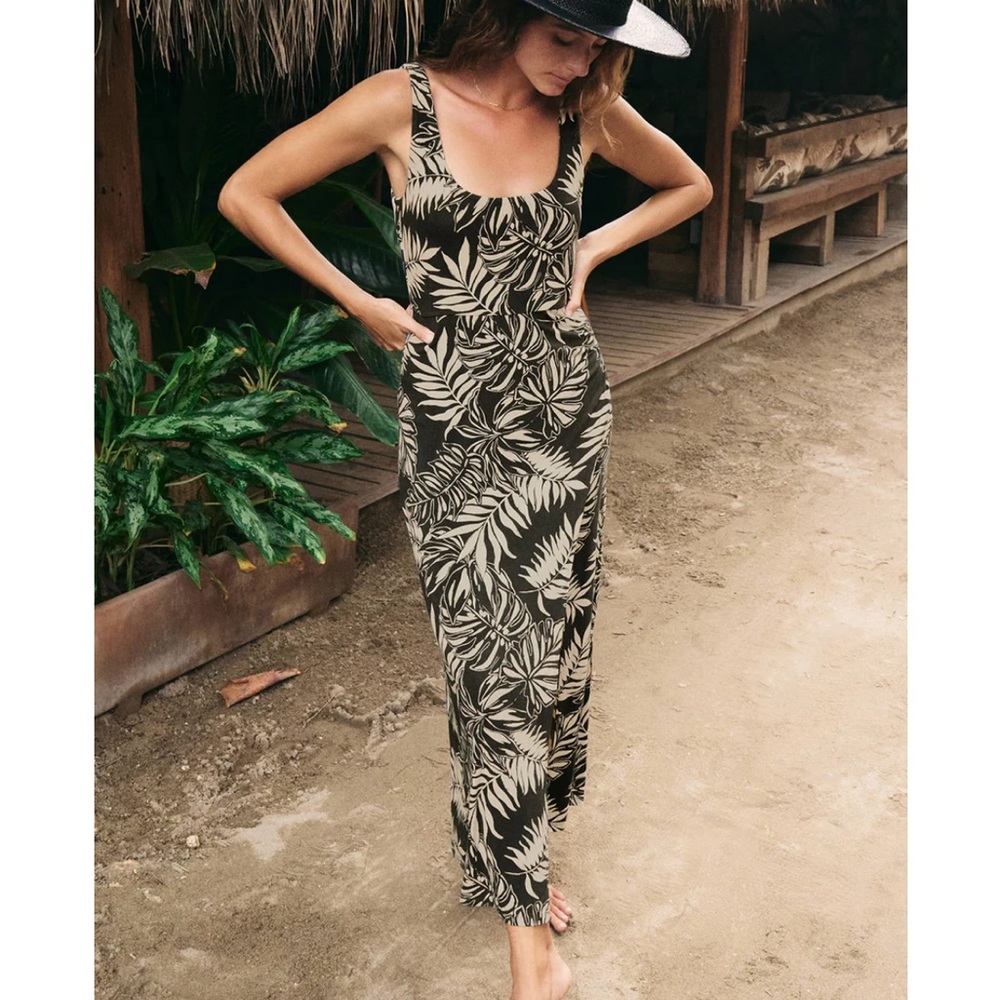 Z Supply Black and Cream Tropical Print Midi Dress